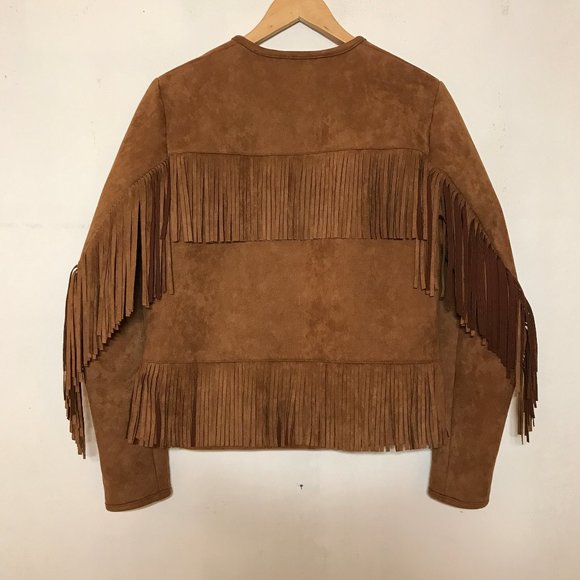 MOTHER On The Fringe Faux Suede Fringed Western Style Boho Crop Jacket Sz XS - Picture 2 of 16